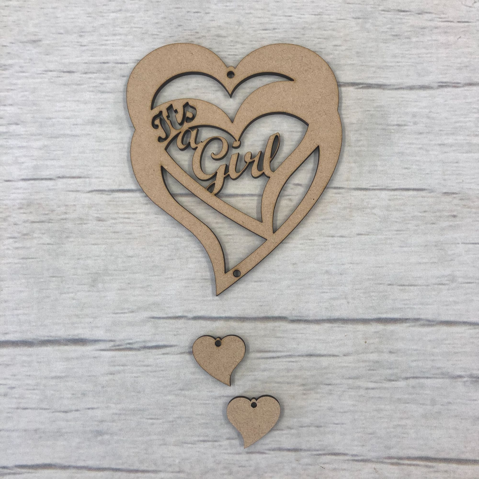 Base MDF - Hanging heart - 'It's a girl'