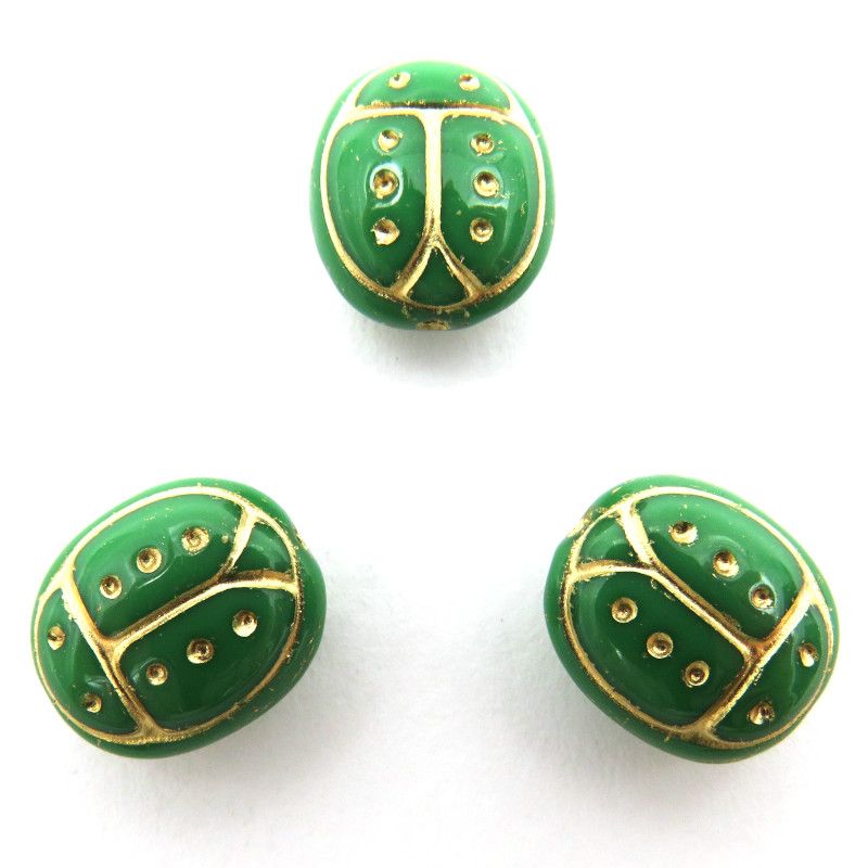 Glass Charms - Ladybug - Green - Set of 3