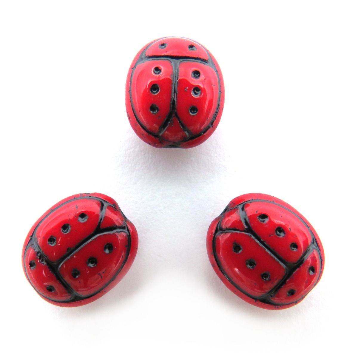 Glass Charms - Ladybug - Red - Set of 3