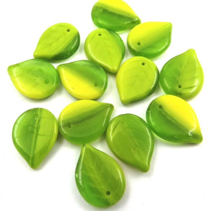 Glass Charms - Leaf - Lime Yellow