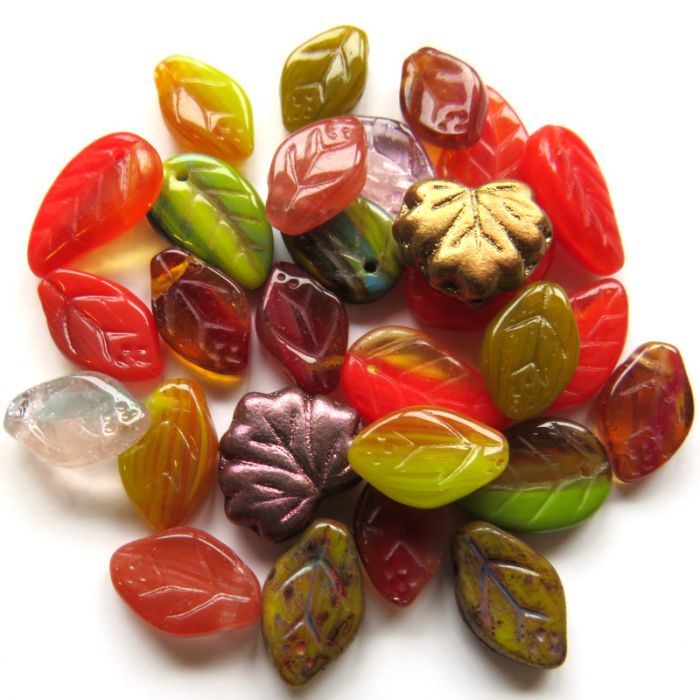 Glass Charms - Leaf - Autumn Mix