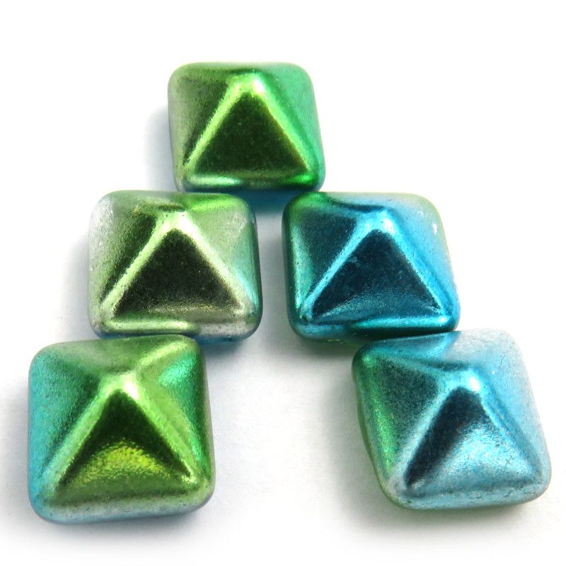 Glass Charms - Pyramid - Lime Turquoise - Set of 5