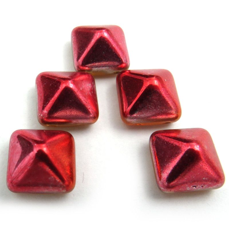 Glass Charms - Pyramid - Gold Copper - Set of 5