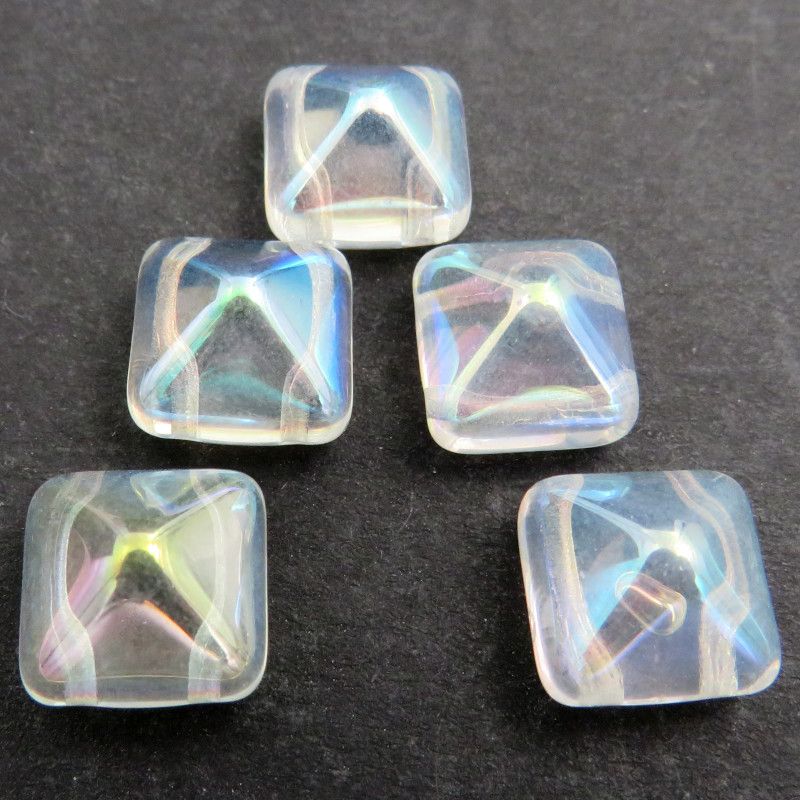 Glass Charms - Pyramid - Clear Iridised - Set of 5