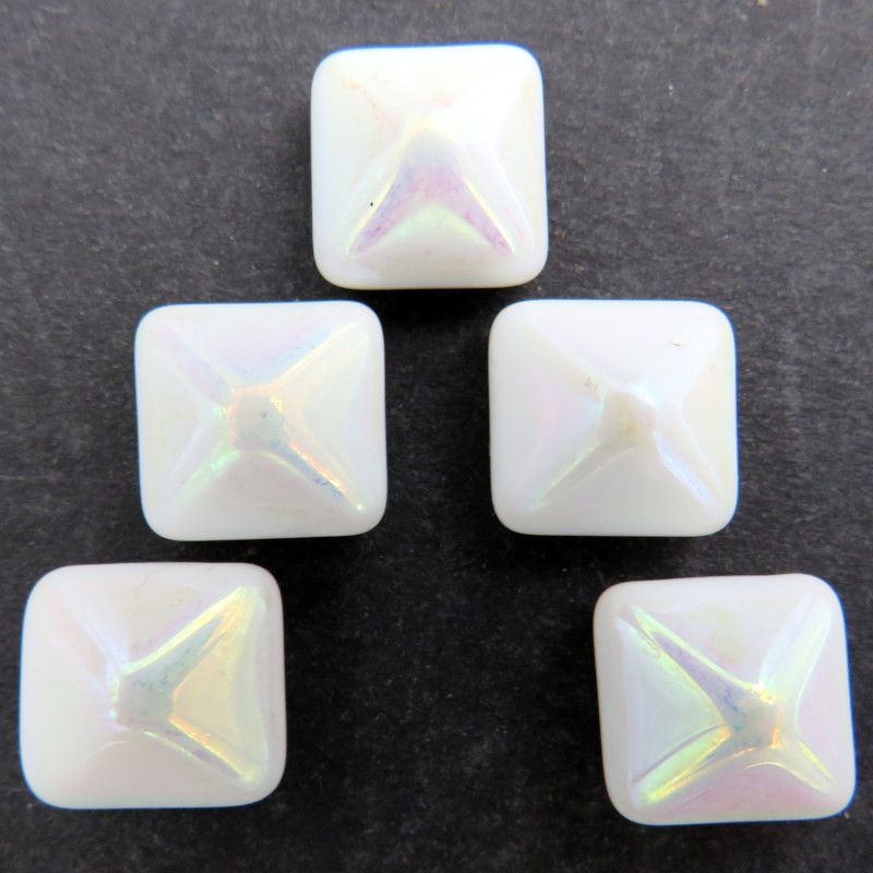 Glass Charms - Pyramid - White Iridised - Set of 5