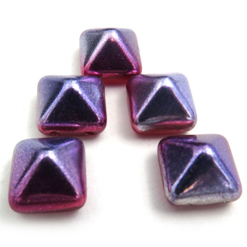 Glass Charms - Pyramid - Fuchsia Purple - Set of 5