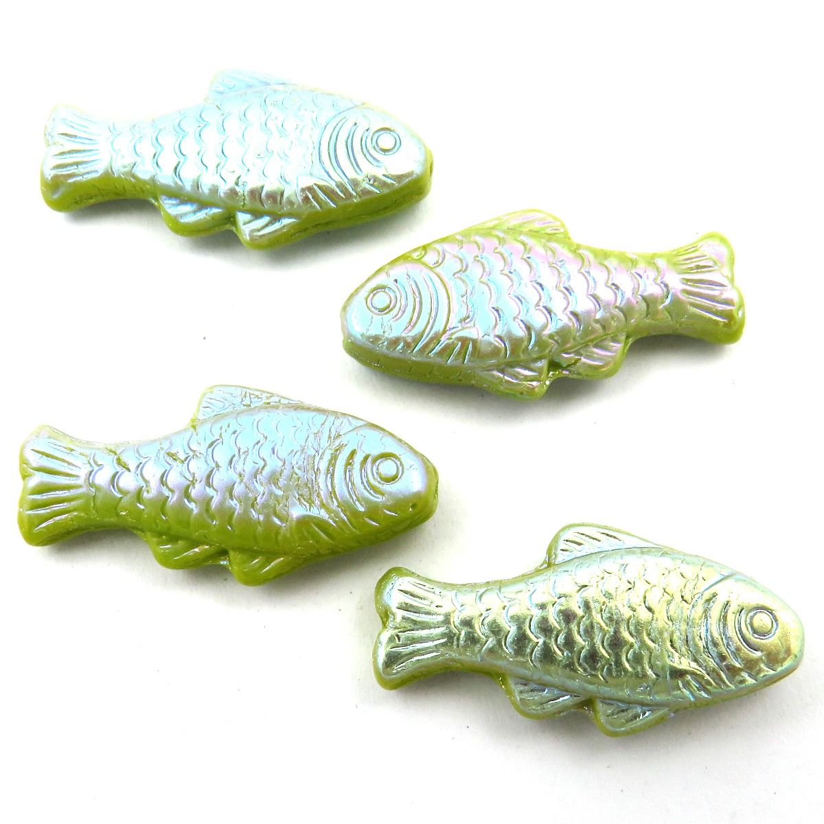 Glass Charms - Fish - Iridescent Lime - Set of 4