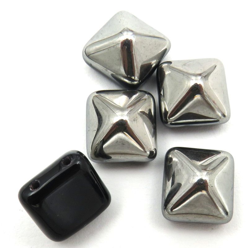 Glass Charms - Pyramid - Black Silver - Set of 5