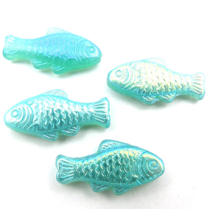Glass Charms - Fish - Iridescent Teal - Set of 4