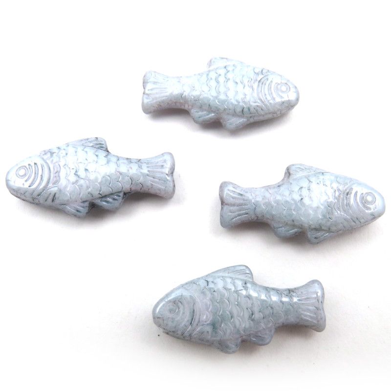 Glass Charms - Fish - Moon Grey - Set of 4