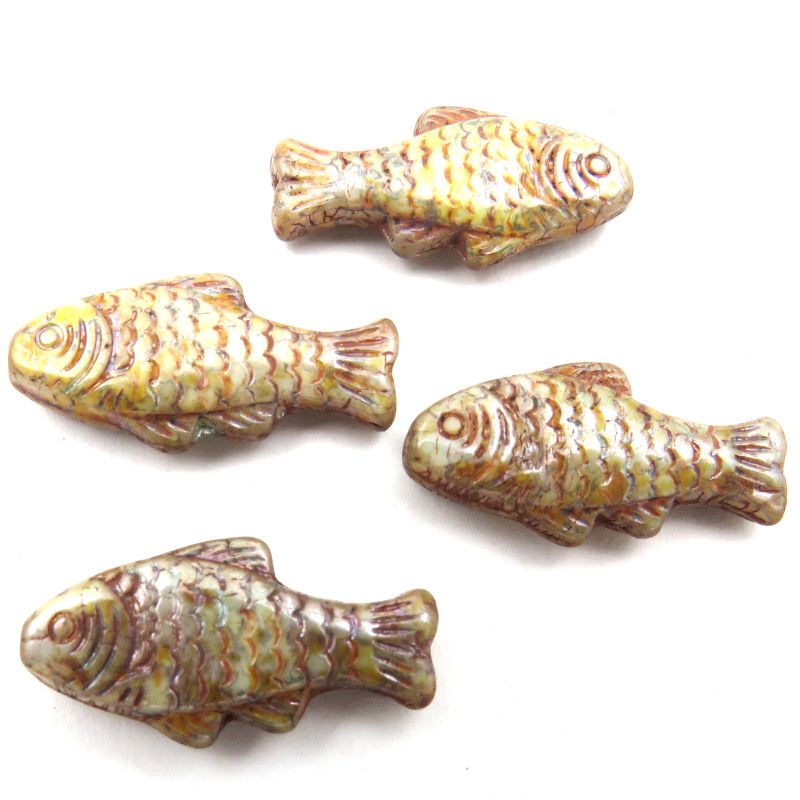 Glass Charms - Fish - Travertine - Set of 4