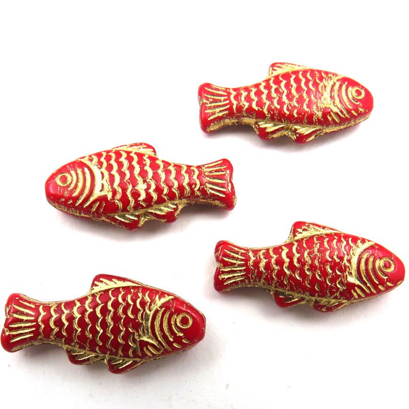 Glass Charms - Fish - Wine and Gold - Set of 4