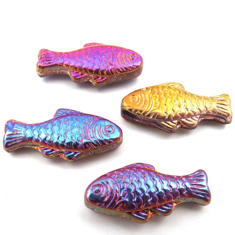 Glass Charms - Fish - Iridescent Rainbow - Set of 4