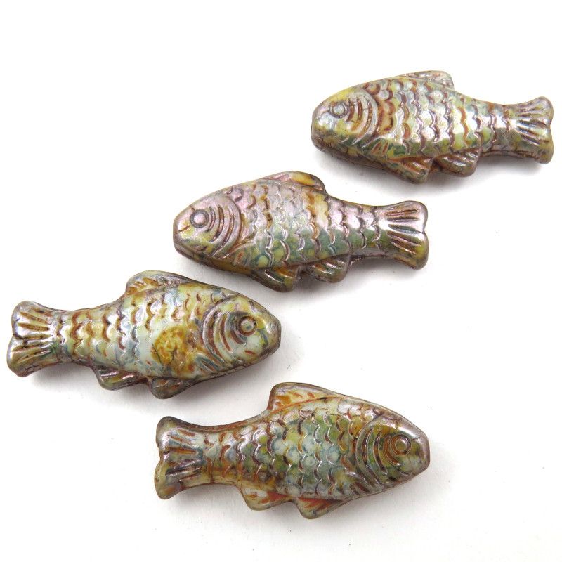 Glass Charms - Fish - Antique Stone - Set of 4