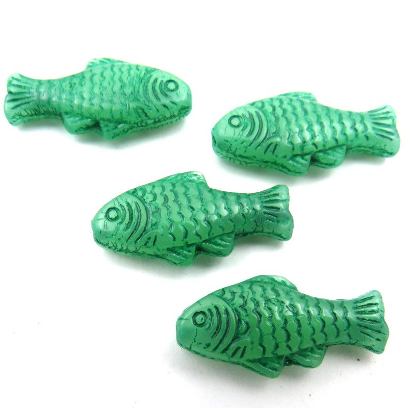 Glass Charms - Fish - Sea Green - Set of 4