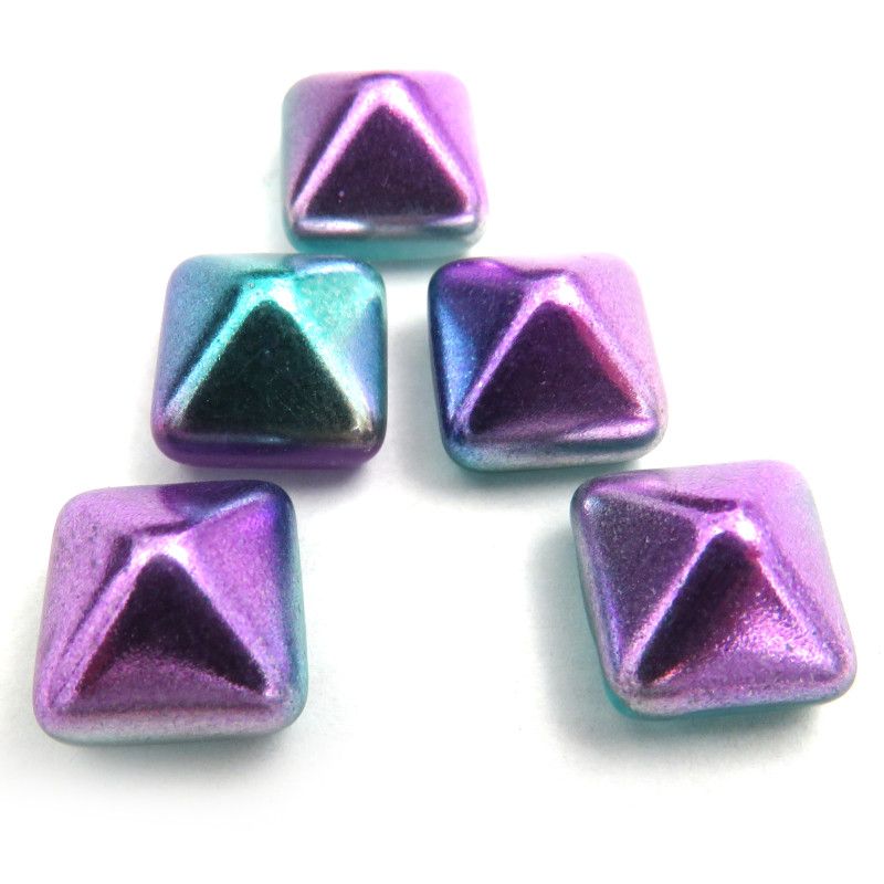 Glass Charms - Pyramid - Teal Purple - Set of 5
