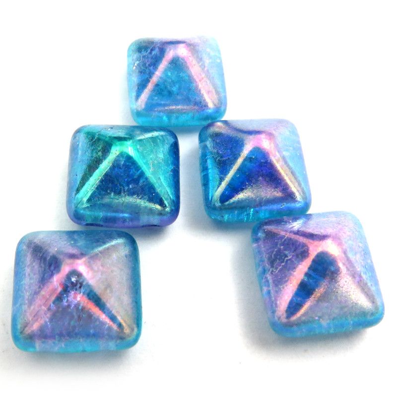 Glass Charms - Pyramid - Turquoise Purple - Set of 5